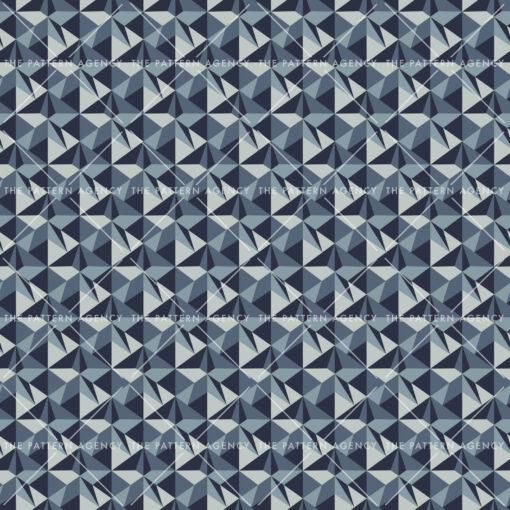 A seamless geometric pattern of triangles on a blue background. The triangles are arranged in a regular pattern that creates a repetitive effect.