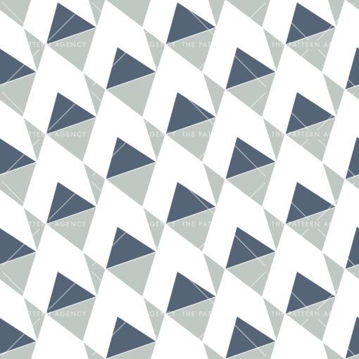 This is a seamless pattern with blue and gray triangles on a white background. The triangles are arranged in a regular pattern that creates a sense of movement and energy.