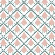 seamless pattern with pink flowers on a white background. The flowers have five petals and are arranged in rows and columns.