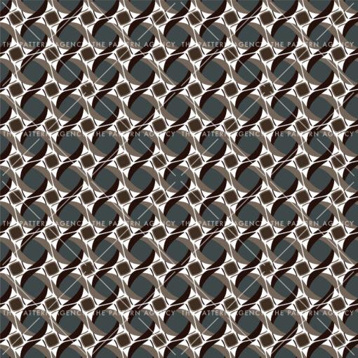 The image features a creative pattern of circles in brown, green-gray, and black against a white background that barely shows through. The circles are intricately designed, giving the pattern a dynamic and engaging appearance.