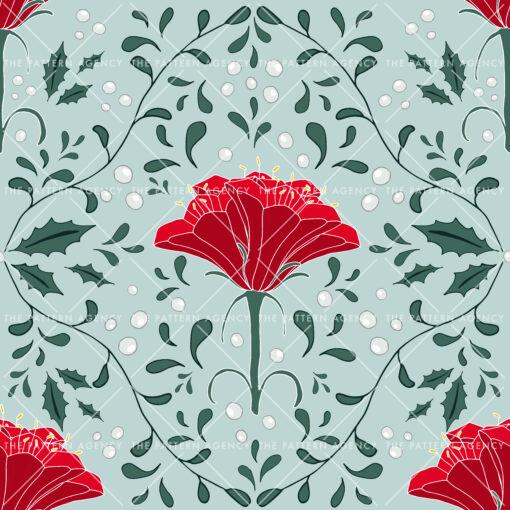 This seamless floral pattern with flowers of different shapes and sizes and green leaves on a white background gives a feeling of freshness and spring.