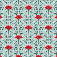 This seamless floral pattern with flowers of different shapes and sizes and green leaves on a white background gives a feeling of freshness and spring.