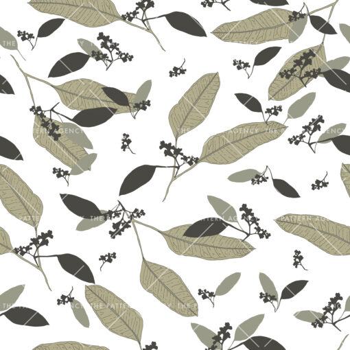 Pattern designs: The image features a white background adorned with a vibrant pattern of large leaves. The leaves are depicted in various shades of green, creating a visually striking and detailed design. This fabric pattern highlights the intricate beauty of nature, showcasing the diversity of leaf shapes and colors