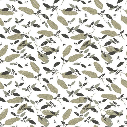 Pattern designs: The image features a white background adorned with a vibrant pattern of large leaves. The leaves are depicted in various shades of green, creating a visually striking and detailed design. This fabric pattern highlights the intricate beauty of nature, showcasing the diversity of leaf shapes and colors