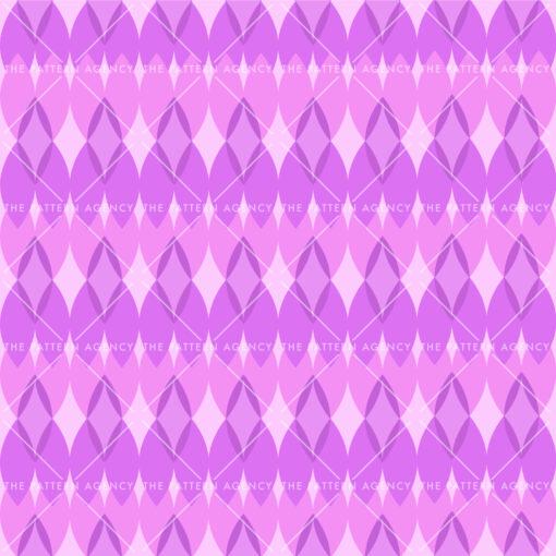 A seamless pattern with purple and white geometric shapes on a white background. The pattern consists of triangles, squares and circles arranged in a random pattern. The pattern is repeated horizontally and vertically to create an endless surface.