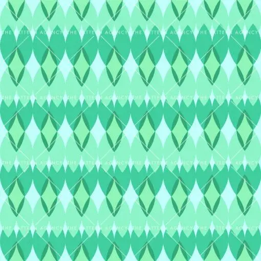 A seamless pattern with green and blue diamonds on a white background. The pattern is repeated horizontally and vertically to create an endless surface.