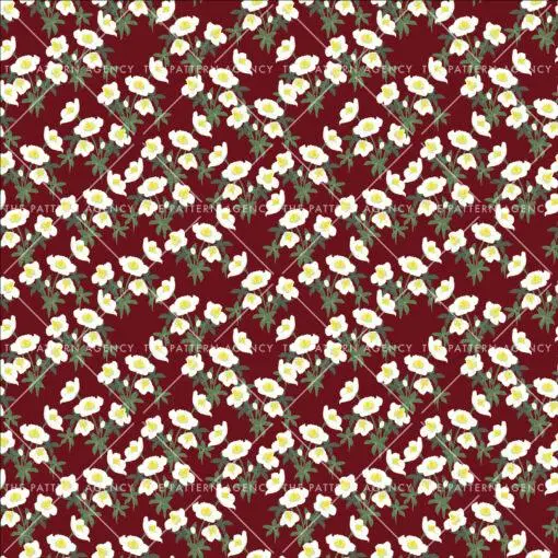 A seamless pattern with white Christmas rose flowers on a red background. The detailed flowers with their soft petals and yellow stamens create an elegant and sophisticated feel