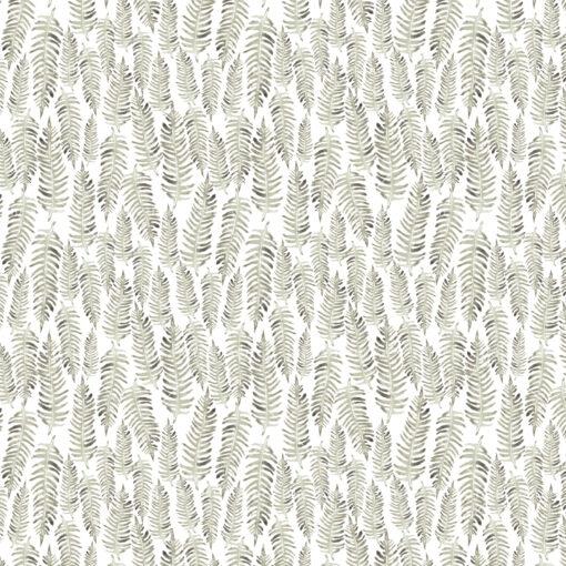 A seamless pattern of ferns on a white background. The green ferns are arranged in a repeating pattern and contrast nicely against the white background. The pattern is elegant and timeless.