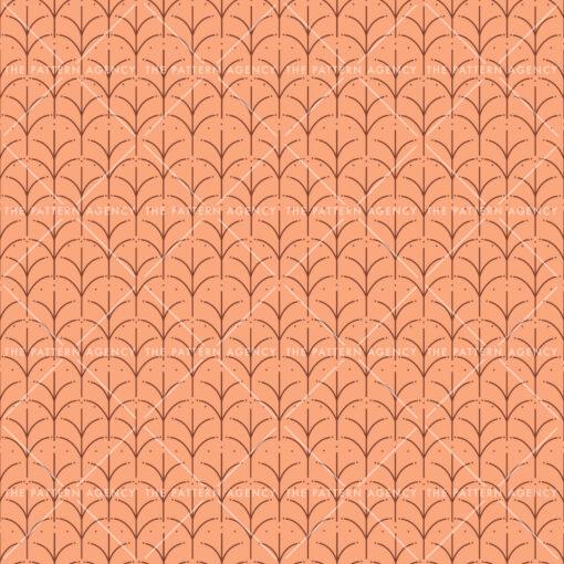 The image showcases a surface pattern design with an orange background adorned with brown, plant-like shapes. Crafted with intricate details, this design exemplifies the creativity of surface pattern designers and showcases the beauty of fabric patterns.