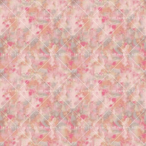 A seamless pattern with pink and orange abstract shapes on a light pink background. The shapes are detailed and organic, with soft curves and fine lines. They are placed randomly on the fabric, but still create a sense of context and unity. The color range is limited to pink, orange and light pink, which gives a modern and playful look.