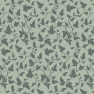 Flowers. A fabric pattern featuring a green background with dark gray designs. The pattern designs resemble plants with leaves, creating an organic and natural aesthetic. This surface pattern showcases the beauty of nature through its intricate details and contrasting colors