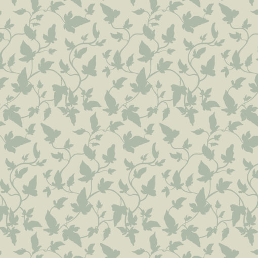 A fabric pattern featuring a vanilla white background with a green-gray pattern. The pattern designs are shaped like plants with leaves at the top, creating an intricate and sophisticated look. This surface pattern showcases the beauty of nature through its elegant and subtle color palette, making it an excellent example for surface pattern designers.