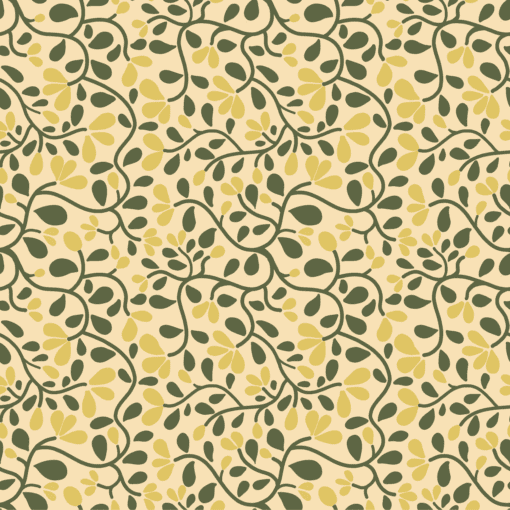 The image depicts a pattern on a light beige background. The pattern consists of leaf and flower-like shapes, with light green leaves and sun-yellow flowers. The contrast between the light beige background and the colorful motifs creates an attractive visual effect. This design illustrates the art of combining elements for a delightful effect. Understanding design patterns and their usage is crucial for creating appealing patterns for various purposes.