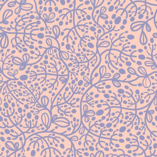 A vibrant and creative fabric pattern in shades of pink and purple, featuring lively foliage, plants, and flowers that exude dynamic energy. This pattern exemplifies various pattern designs and surface patterns, making it ideal for diverse fabric projects and serving as inspiration for aspiring pattern designers